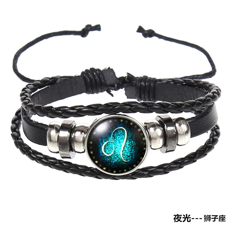 Wholesale 12 Constellations Vintage Weave Sky Leather Bracelet